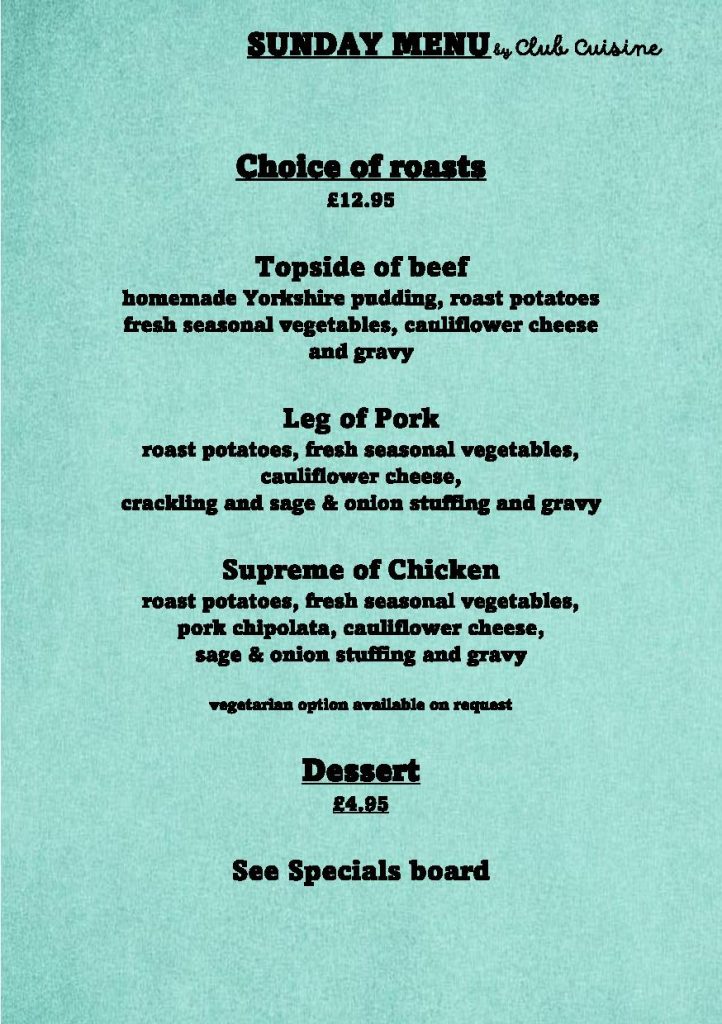 Lindfield Club Sunday Menu update 010623